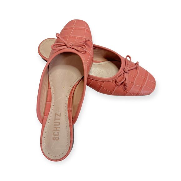 SCHUTZ "Carlene" Rosa Croc Embossed Mule Ballet Flats, Size 6 - Picture 6 of 7